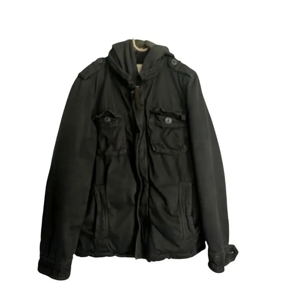 American Eagle Men's Hooded Cargo Utility Jacket - Black - Size M